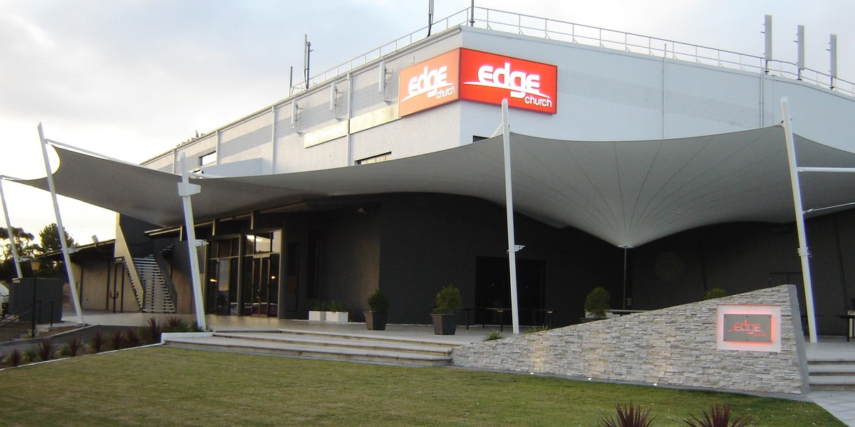 Custom shade structure architectural PVC membrane Edge Church Old Reynella City of Onkaparinga